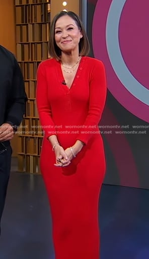 Eva’s red ribbed knit dress on Good Morning America