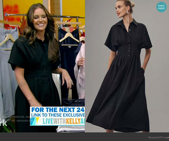 Exquise The Tobie Button-Front Pleated Shirt Dress worn by Monica Mangin on Live with Kelly and Mark