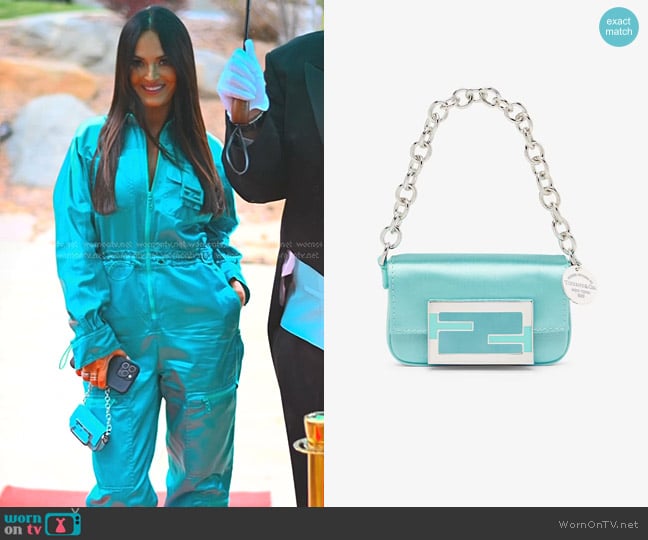 Fendi Nano Baguette Charm in Light Blue worn by Lisa Barlow on The Real Housewives of Salt Lake City