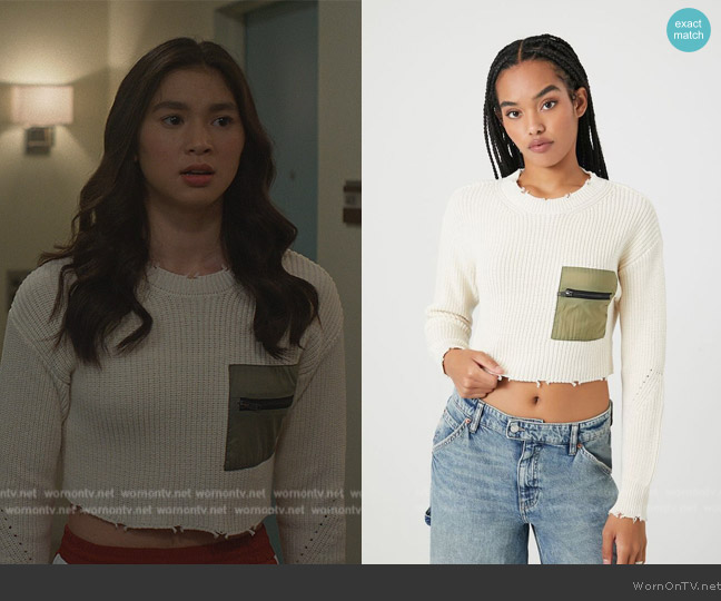 Forever 21 Distressed Cropped Sweater worn by Devon Lee (Oona O’Brien) on Cobra Kai