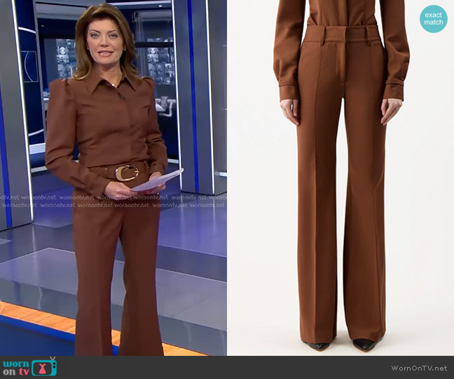 Gabriela Hearst Rhein Pant in Cognac Sportswear Wool worn by Norah O'Donnell on CBS Evening News