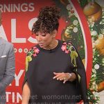 Gabrielle Kerr’s black floral cape top and pants set on CBS Mornings