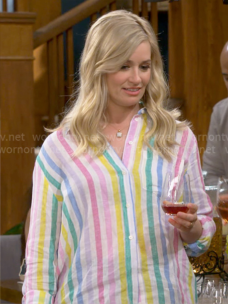Gemma’s pastel rainbow stripe shirt on The Neighborhood