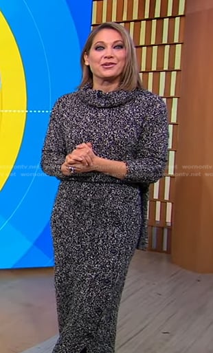 Ginger’s black marled sweater and knit skirt on Good Morning America