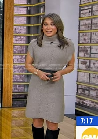 Ginger’s grey turtleneck sweater dress on Good Morning America
