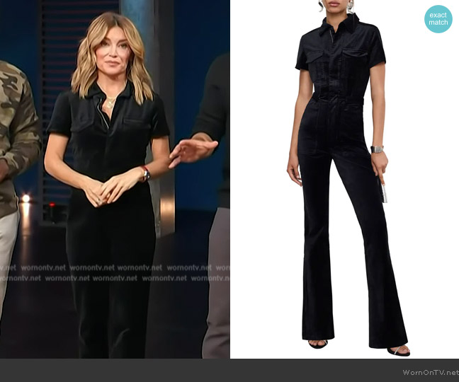 Good American Fit for Success Bootcut Velvet Jumpsuit worn by Kit Hoover on Access Hollywood