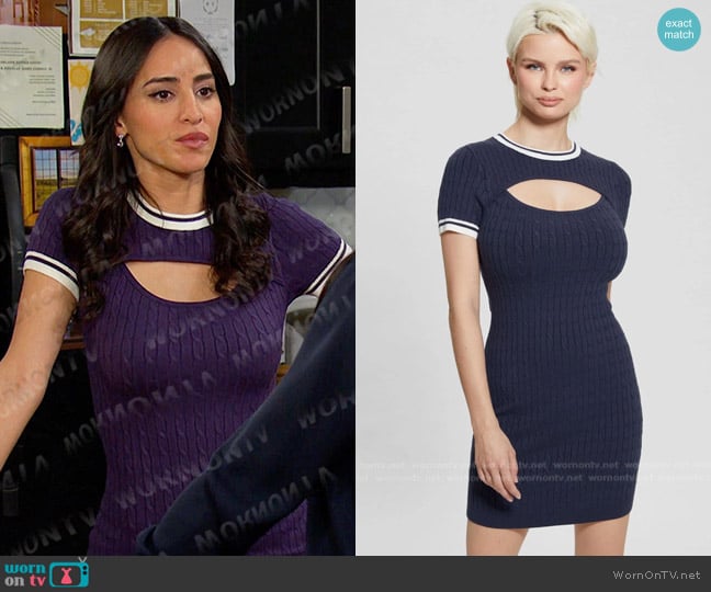 Guess Bodycon Mini Sweater Dress in Blue worn by Gabi Hernandez (Cherie Jimenez) on Days of our Lives