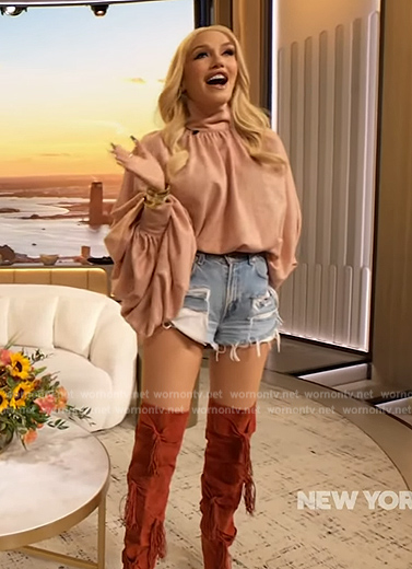 Gwen Stefani’s suede tie boots on The Drew Barrymore Show