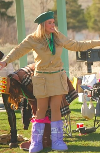 Heather’s beige utility mini skirt on The Real Housewives of Salt Lake City