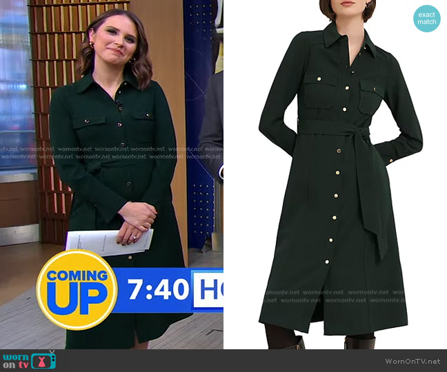 Hobbs Pricilla Shirt Dress in Rich Green worn by Elizabeth Schulze on Good Morning America