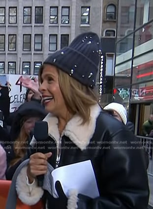 Hoda’s black embellished beanie on Today