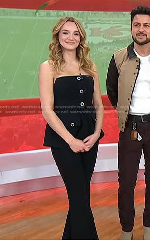 Hunter King’s black strapless jumpsuit on Today