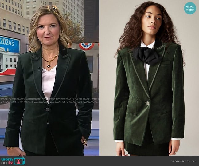 J. Crew Alexandra Velvet Blazer in Forest Dusk worn by Christine Romans on Today