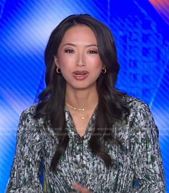 Jaclyn Lee’s green floral pleated blouse on Good Morning America