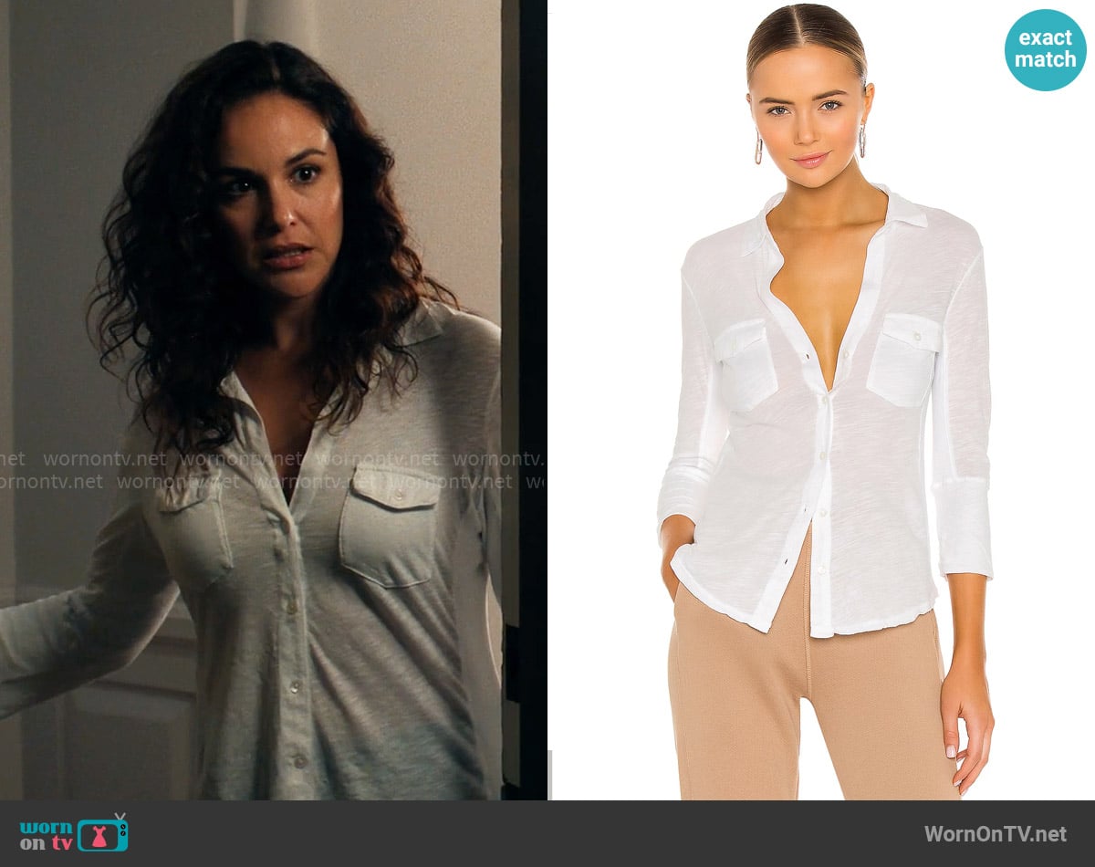 James Perse Slub Side Panel Button Front Shirt in White worn by Drew (Melissa Fumero) on Based on a True Story