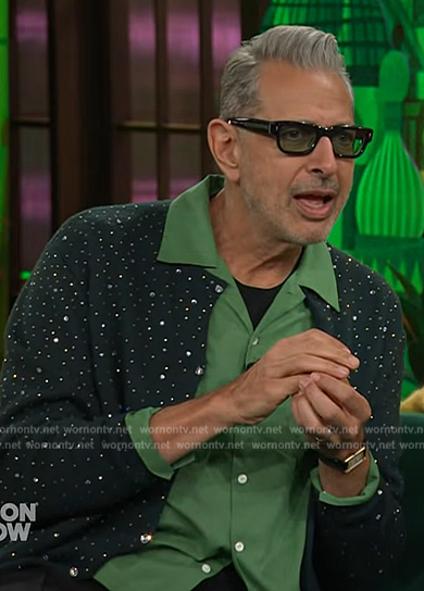 Jeff Goldblum’s green embellished cardigan on The Kelly Clarkson Show