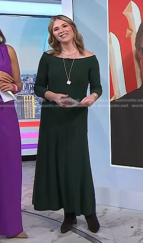 Jenna’s green off-shoulder maxi dress on Today