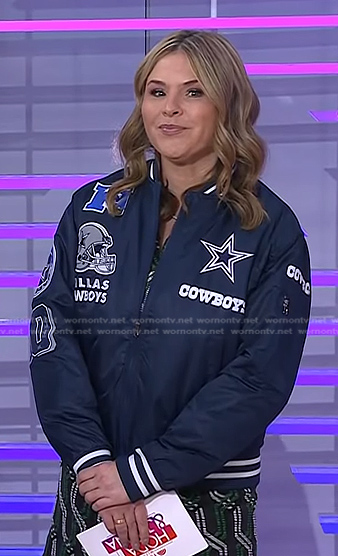 Jenna’s navy Dallas Cowboys bomber jacket on Today