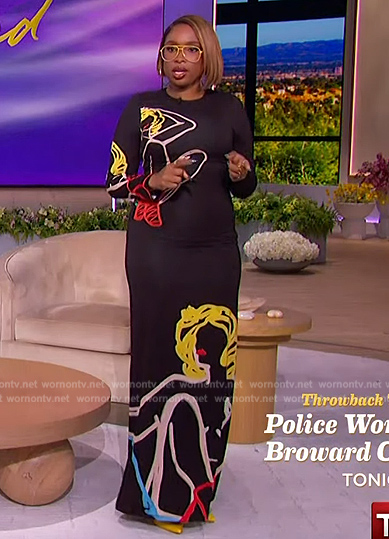 Jennifer’s black printed maxi dress on The Jennifer Hudson Show