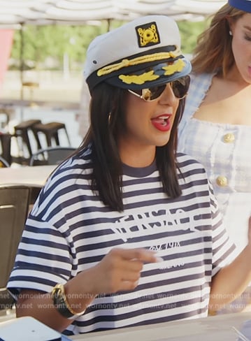 Jessel’s stripe versace top and sunglasses on The Real Housewives of New York City