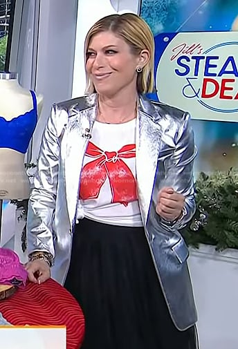 Jill’s bow print tee and metallic blazer on Today