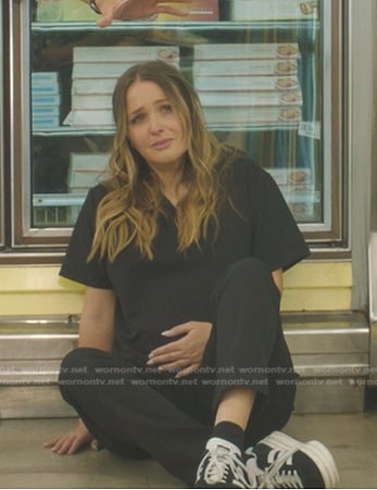 Jo’s black platform striped sneakers on Greys Anatomy