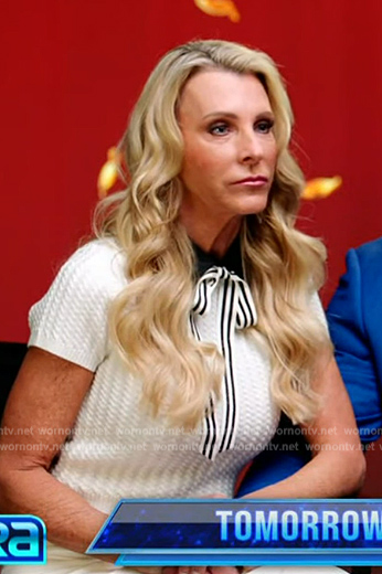 Joan Vasso’s white contrast tie neck polo on Extra