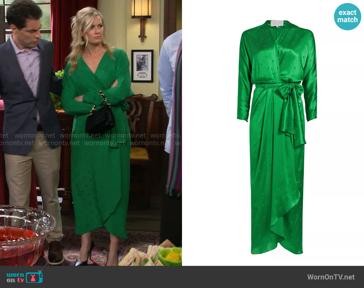 Johanna Ortiz Crossing Currents Silk Wrap Dress worn by Gemma (Beth Behrs) on The Neighborhood