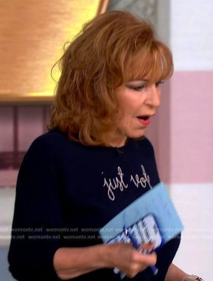Joy’s navy embroidered sweater on The View