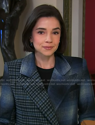 Julie’s blue mixed plaid blazer on NBC News Daily