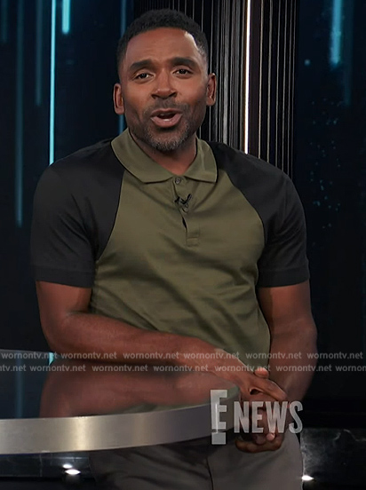Justin’s green colorblock polo on E! News