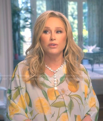 Kathy’s lemon print confessional dress on The Real Housewives of Beverly Hills