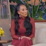 Katie’s burgundy mesh confessional dress on The Real Housewives of Orange County