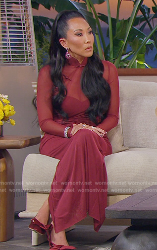 Katie’s burgundy mesh confessional dress on The Real Housewives of Orange County