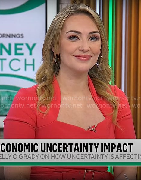 Kelly O’Grady’s red belted dress on CBS Mornings