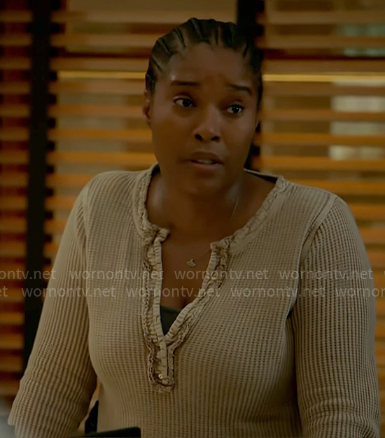 Kiana’s beige henley top on Chicago PD