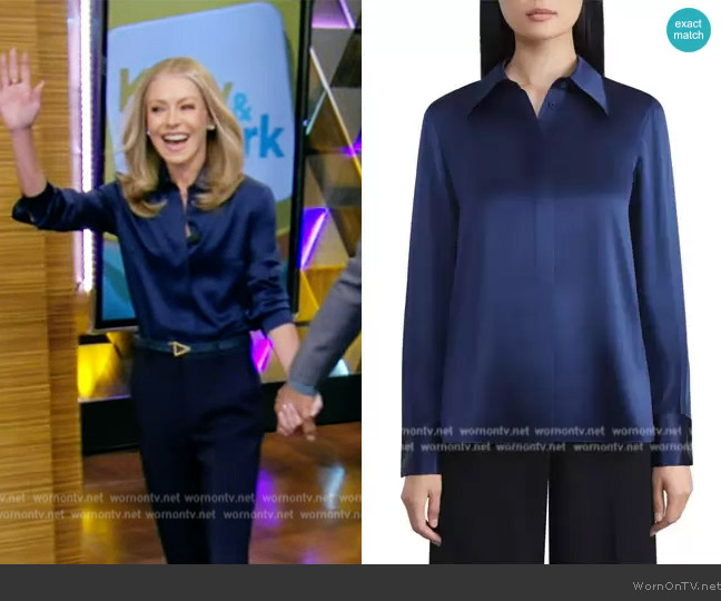 Lafayette 148 New York French Cuff Silk Button-Up Blouse worn by Kelly Ripa on Live with Kelly and Mark