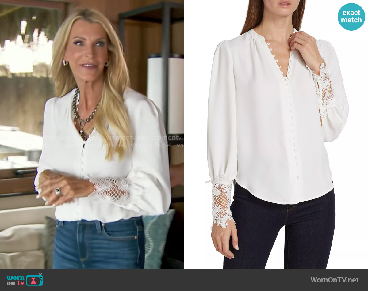 L'Agence Ava Lace Cuff Blouse worn by Joan Vassos on The Golden Bachelorette