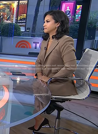 Laura’s brown pocket blazer and pants on Today