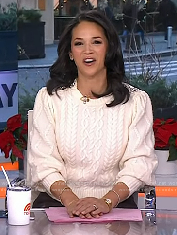 Laura’s white cable knit sweater on Today