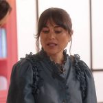 Lisa’s blue ruffled eyelet top on Celebrations with Lacey Chabert