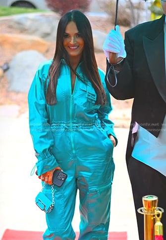 Lisa’s blue satin jumpsuit on The Real Housewives of Salt Lake City