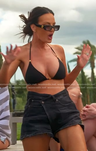 Lisa’s black cross front denim shorts on The Real Housewives of Salt Lake City