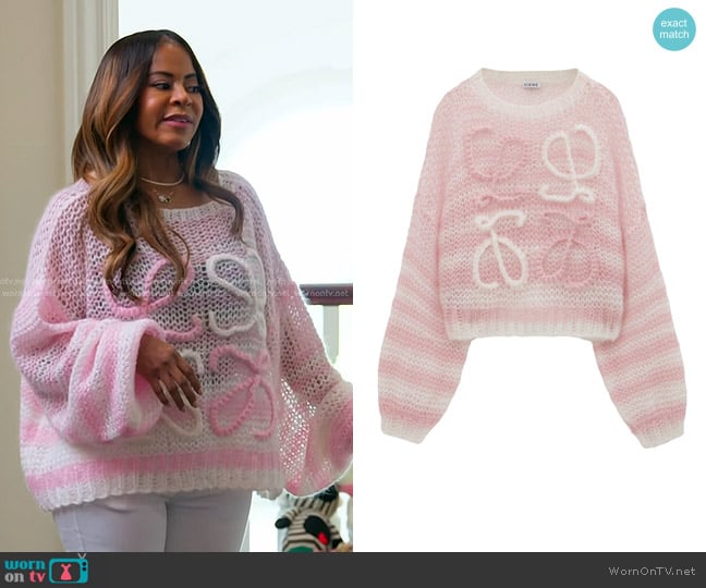 Loewe Boxy Striped Anagram Sweater worn by Mary Cosby on The Real Housewives of Salt Lake City