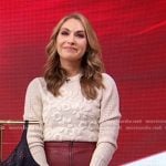 Lori’s cream floral knit sweater and red leather skirt on Good Morning America
