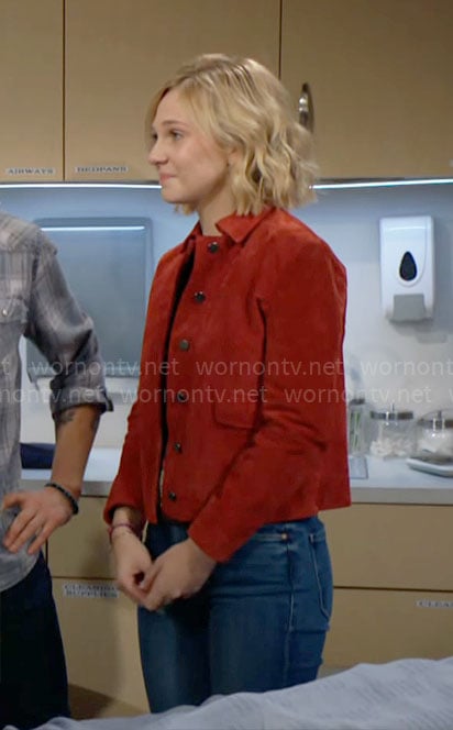 Lucy’s red suede jacket on The Young and the Restless