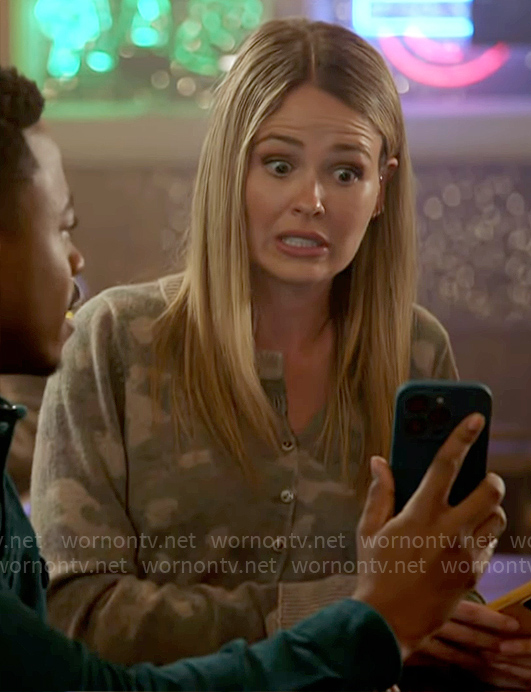 Lyla’s camo print cardigan on Chicago Fire