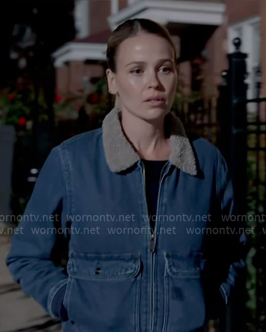 Novak’s denim jacket with sherpa collar on Chicago Fire
