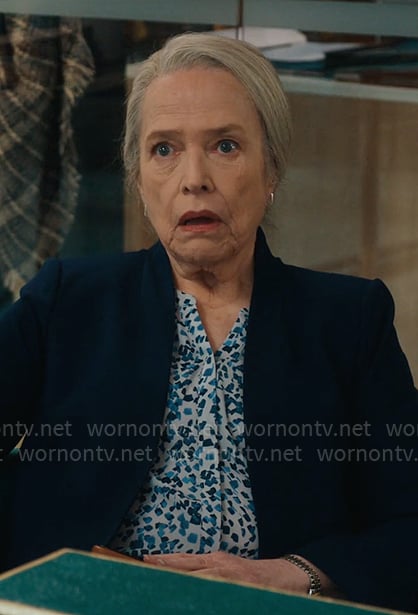 Madeline’s blue printed blouse on Matlock