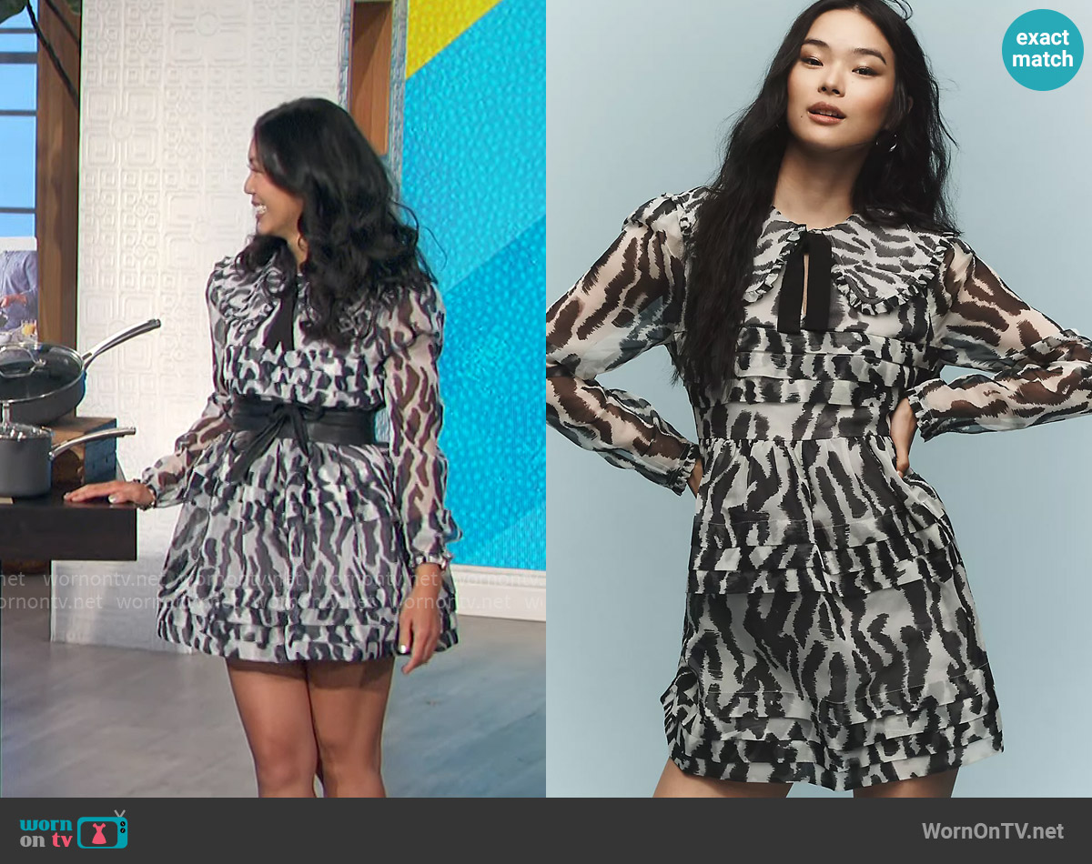 Maeve Long-Sleeve Collared Sheer Mini Dress worn by Chi-Lan Lieu on The Talk
